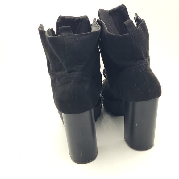 Bamboo Black 4.5" Block High Heel Round Toe Lace Up Ankle Boots Women Size 8 - Picture 6 of 9